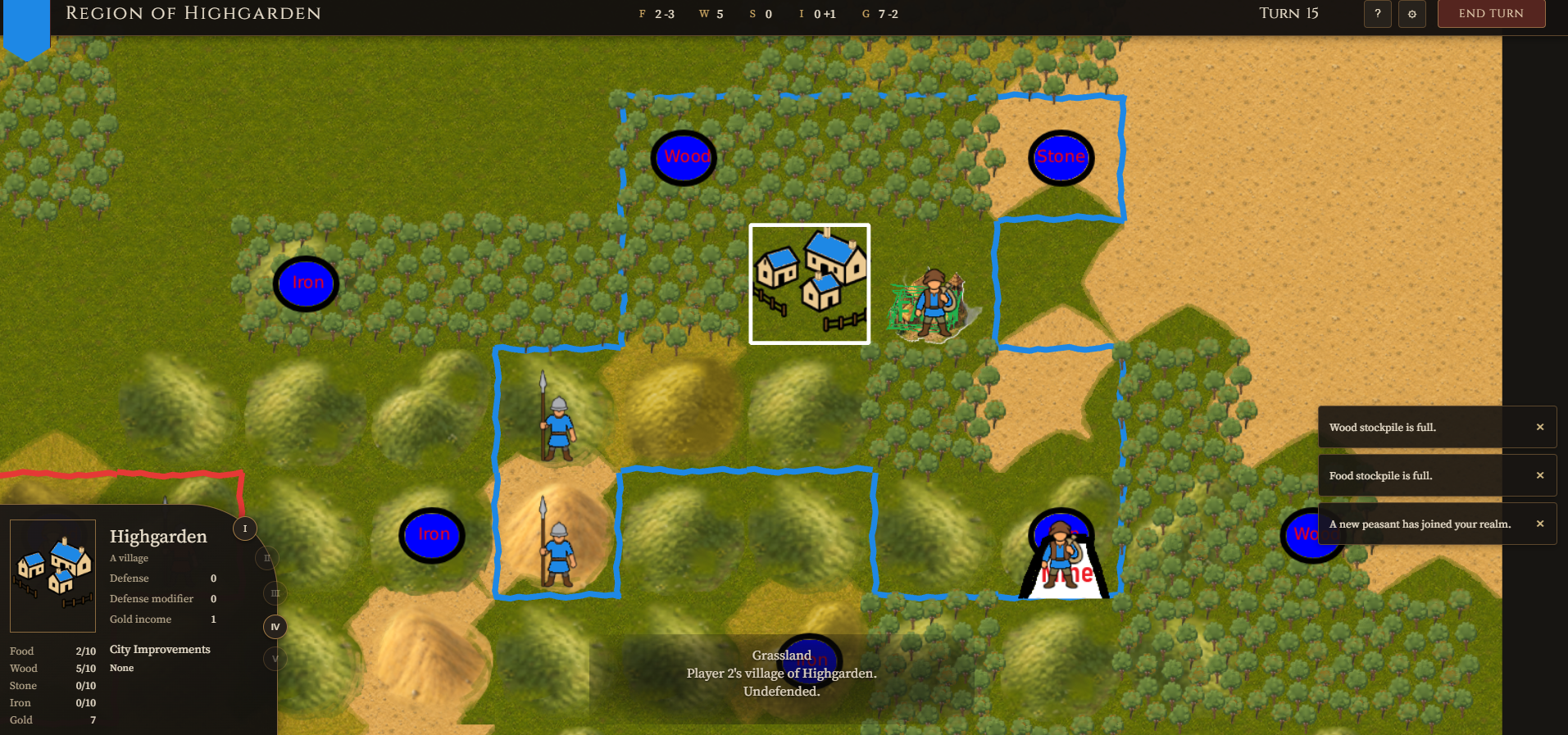 Realm Lord gameplay screenshot — settlements